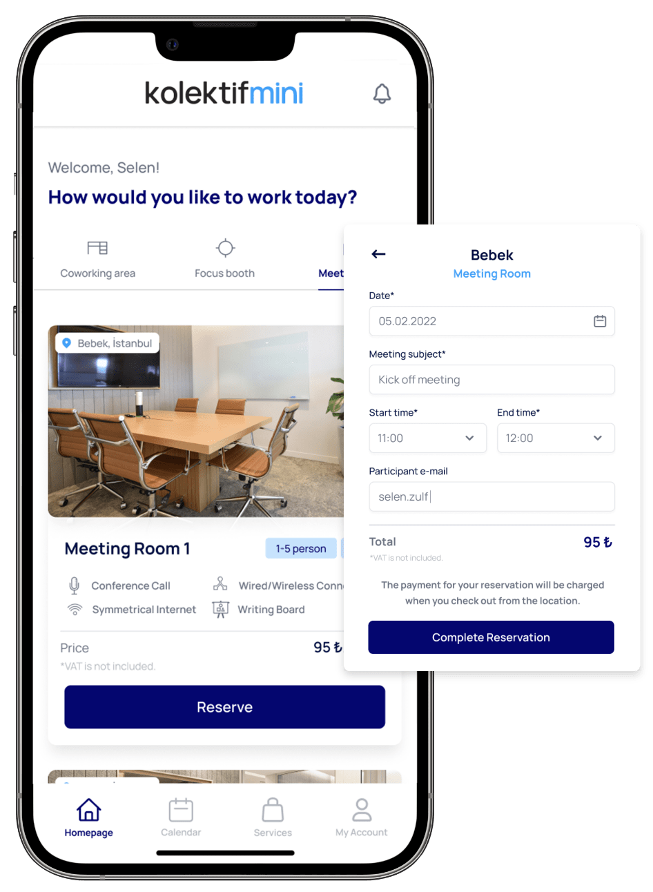 Book a meeting room or focus booth